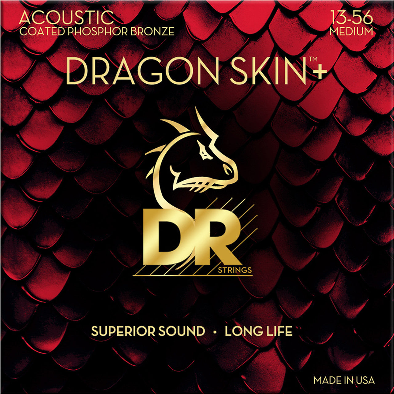 DR Strings DRAGON SKIN+ Acoustic Guitar Strings Phosphor Bronze: Medium 13-56