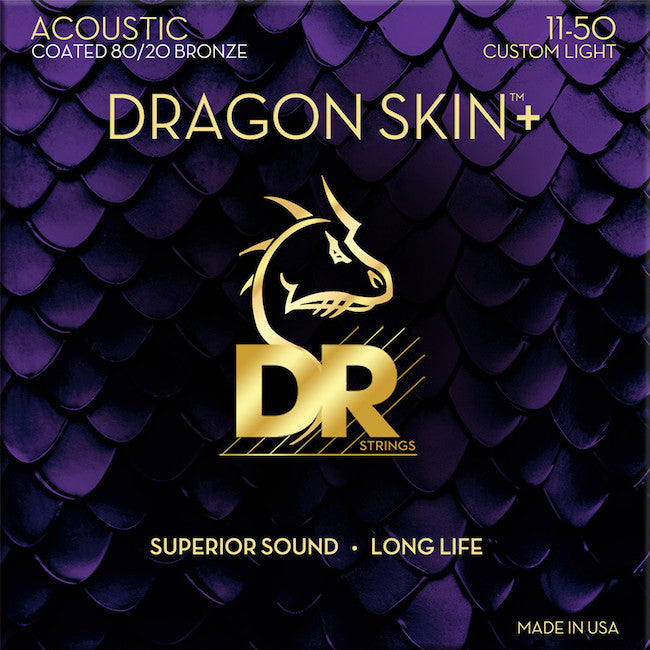 DR Strings DRAGON SKIN+  Acoustic Guitar Strings 80/20: Custom Light 11-50