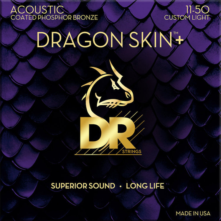 DR Strings DRAGON SKIN+ Acoustic Guitar Strings: Custom Light 11-50