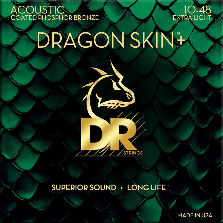 DR Strings DRAGON SKIN+ Acoustic Guitar Strings Phosphor Bronze: Extra Light 10-48