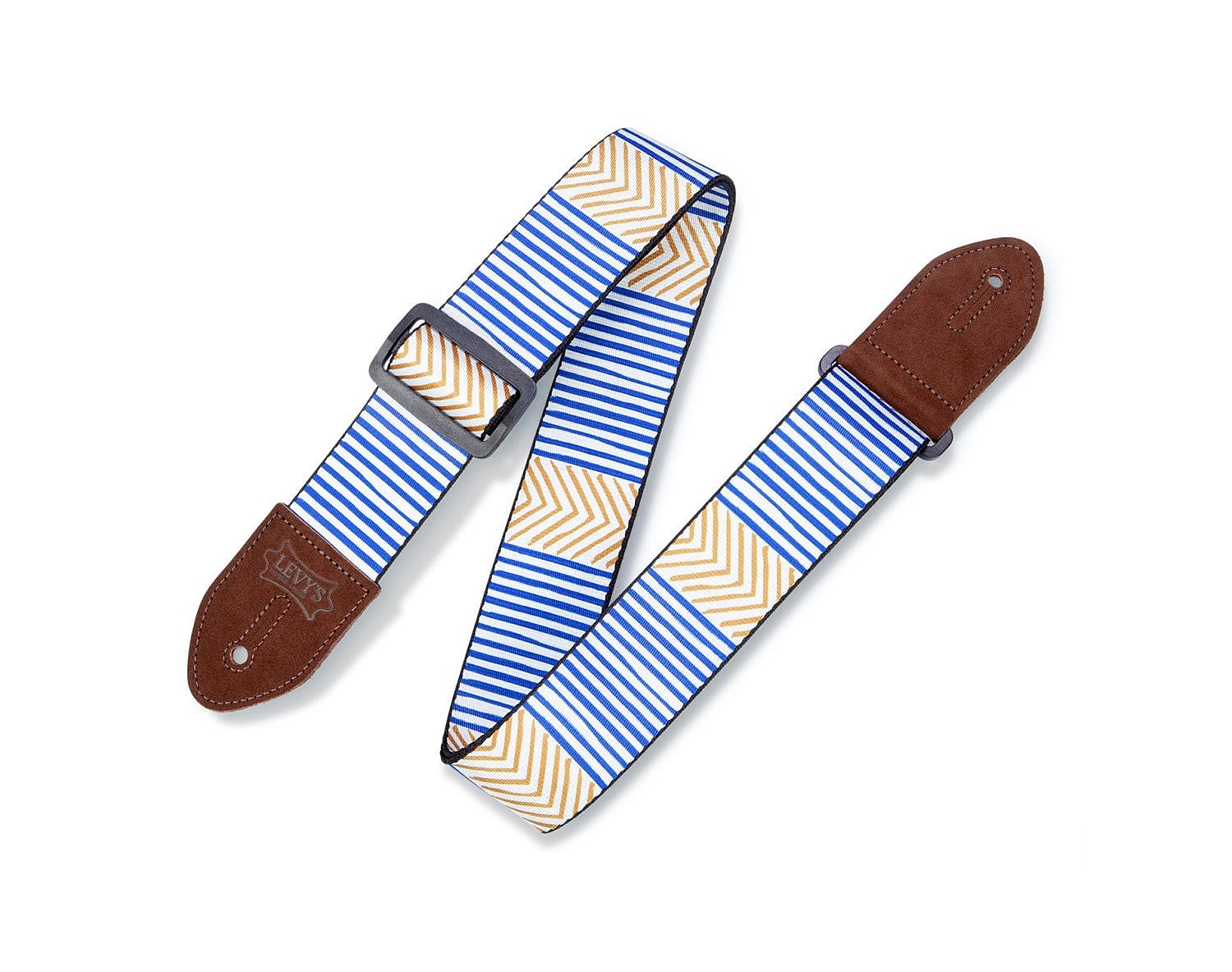 Levy's 2in Tribal Chevron Guitar Strap w/Suede Leather Ends - Blue/Gold/White