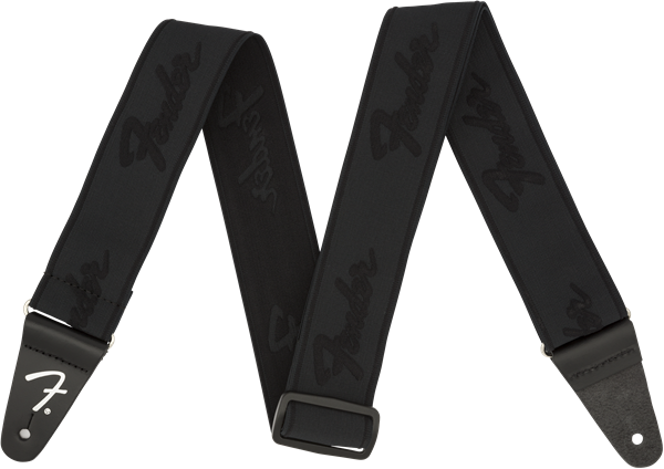 Fender WeighLess Running Logo Strap Black/Black