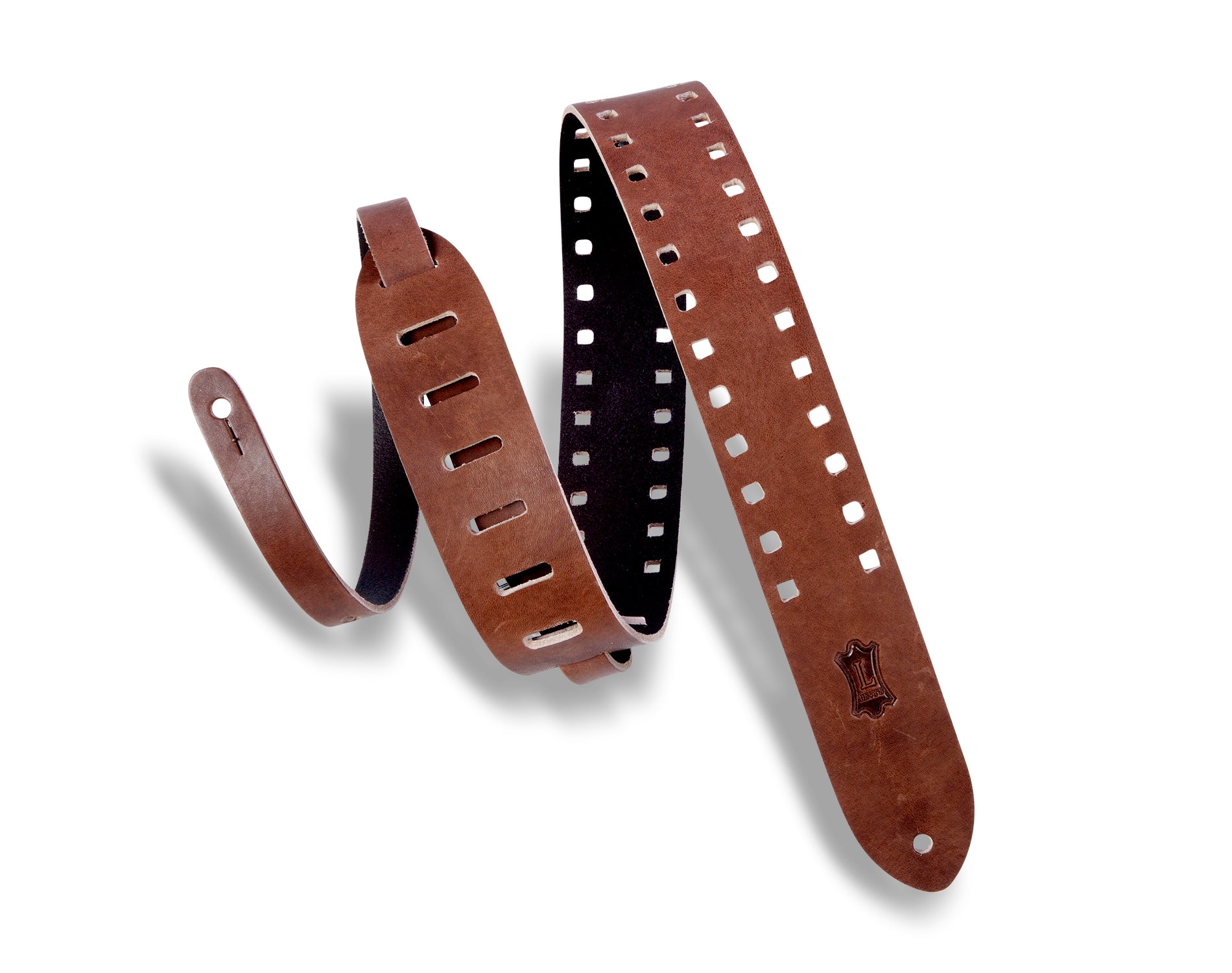 Levy's 2" Veg-Tan Square Punch Out Premier Guitar Strap - Brown