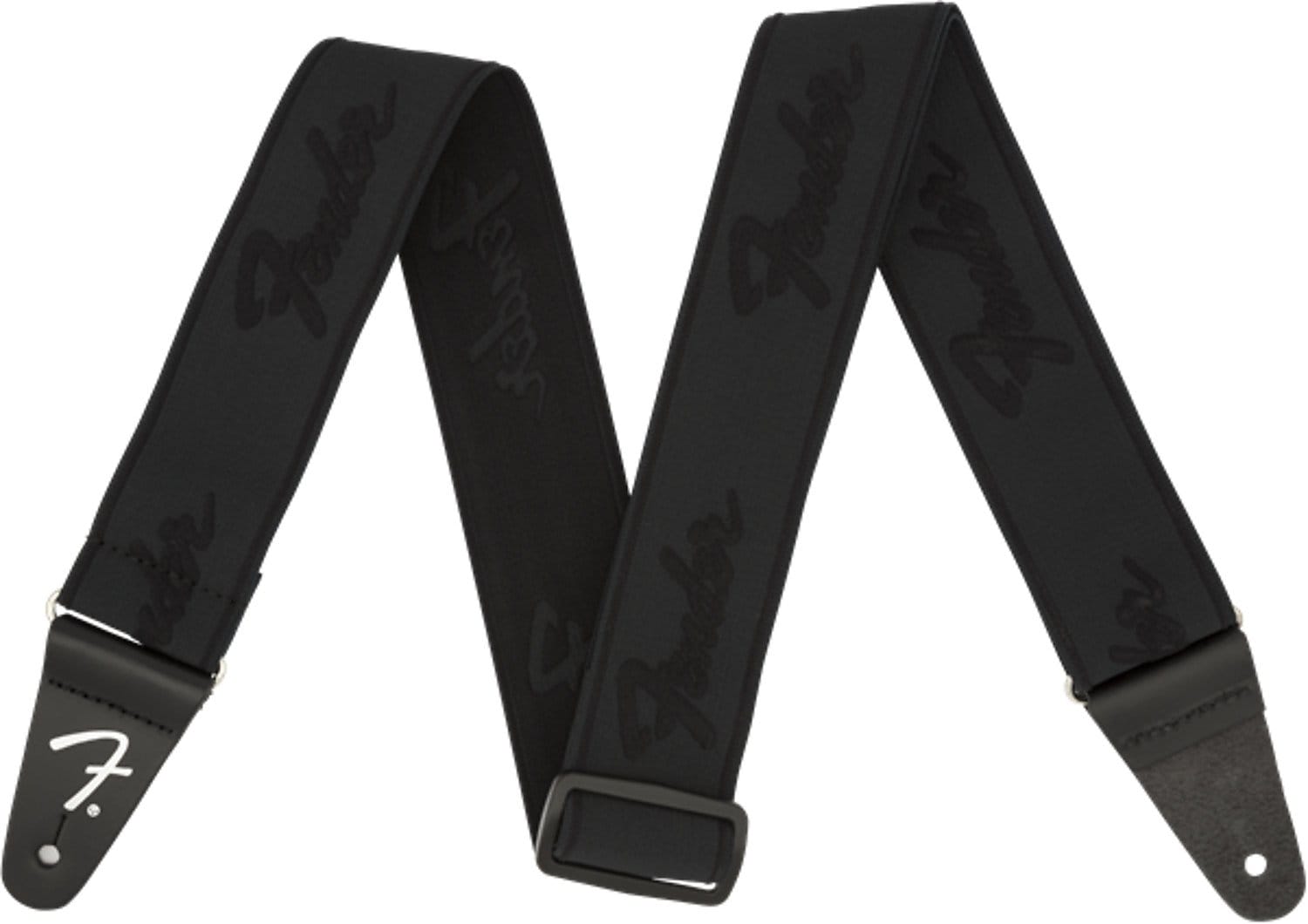 Fender WeighLess Running Logo Strap Black/Black