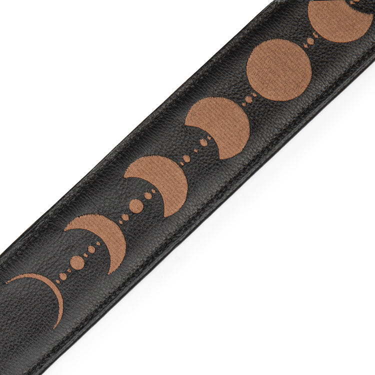 Levy's 2.5" Black Padded Garment Leather Strap w/Brown Moon Phases embroidery