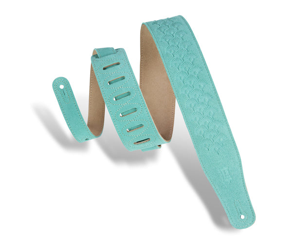 Levy's 2 1/2" Wide Suede Leather Guitar Strap - Seafoam Dandelion Pattern