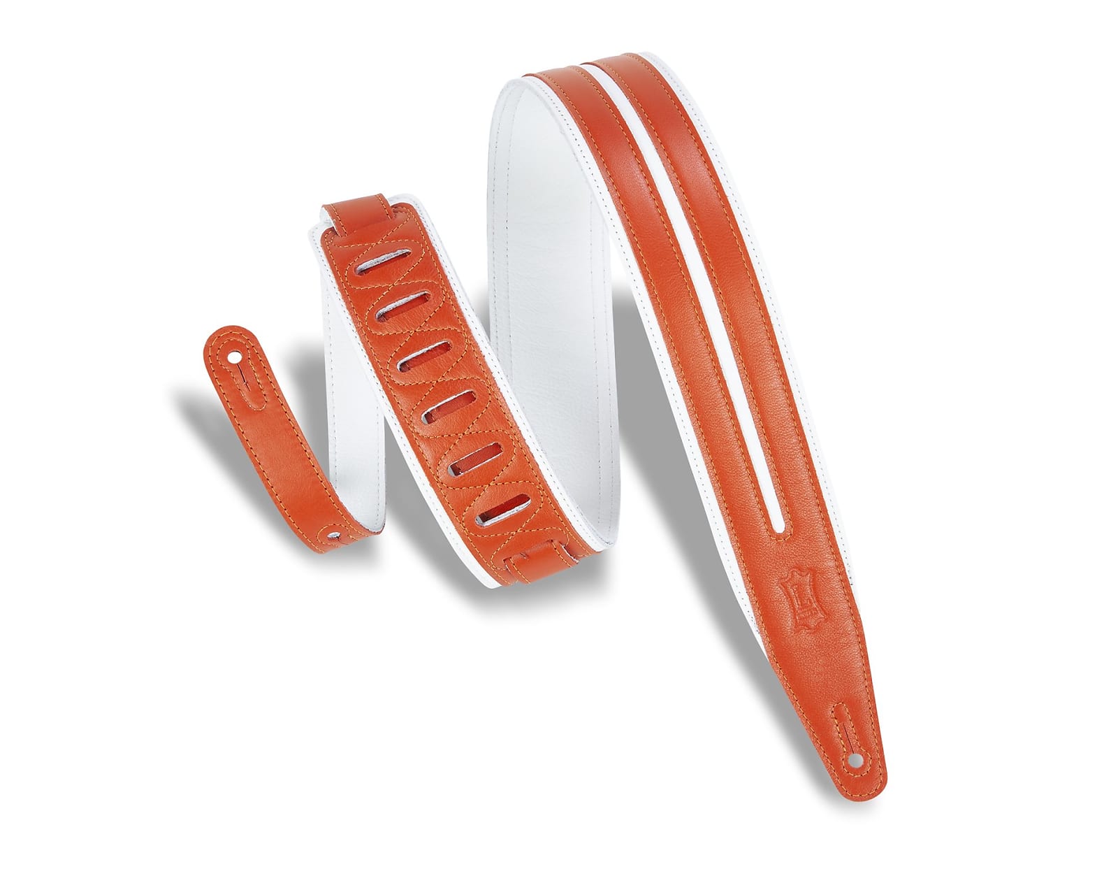 Levy's 2.5" Leather Guitar Strap - Orange/White