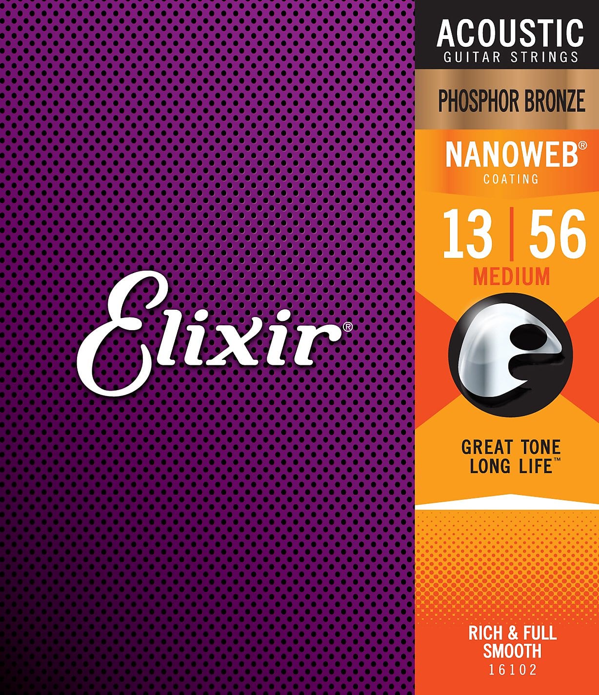 Elixir Strings 16102 Acoustic Phosphor Bronze w/ Nanoweb Coating Medium 13