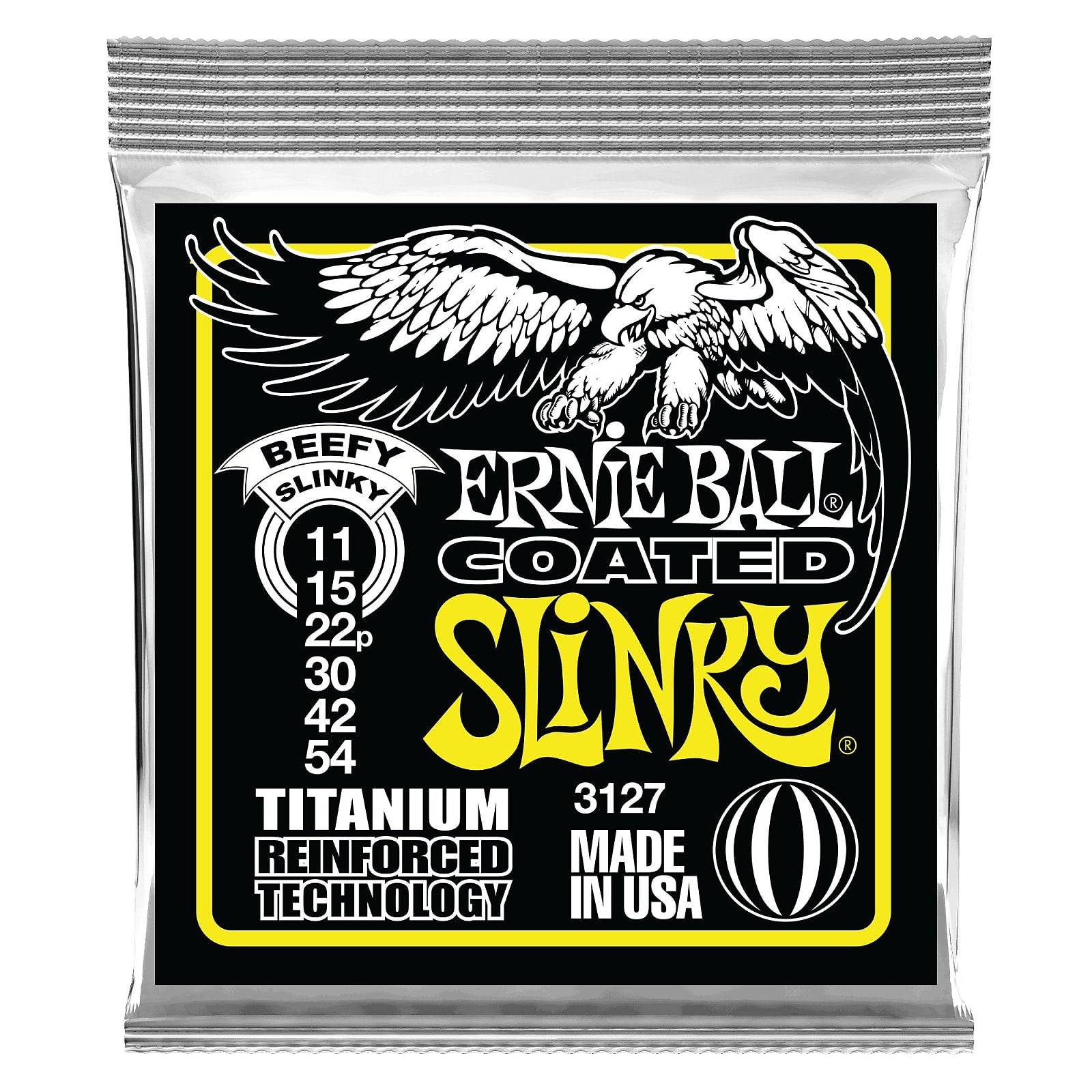 Ernie Ball 3127 Beefy Slinky Coated Titanium RPS Electric Guitar Strings, 11-54