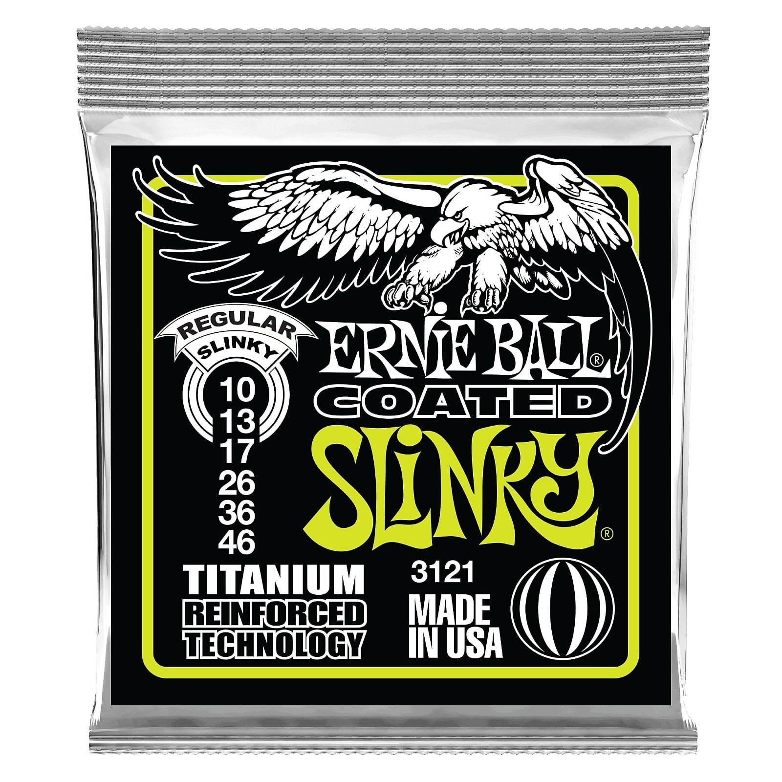 Ernie Ball 3121 Regular Slinky Coated Titanium Electric Guitar Strings, 10-46