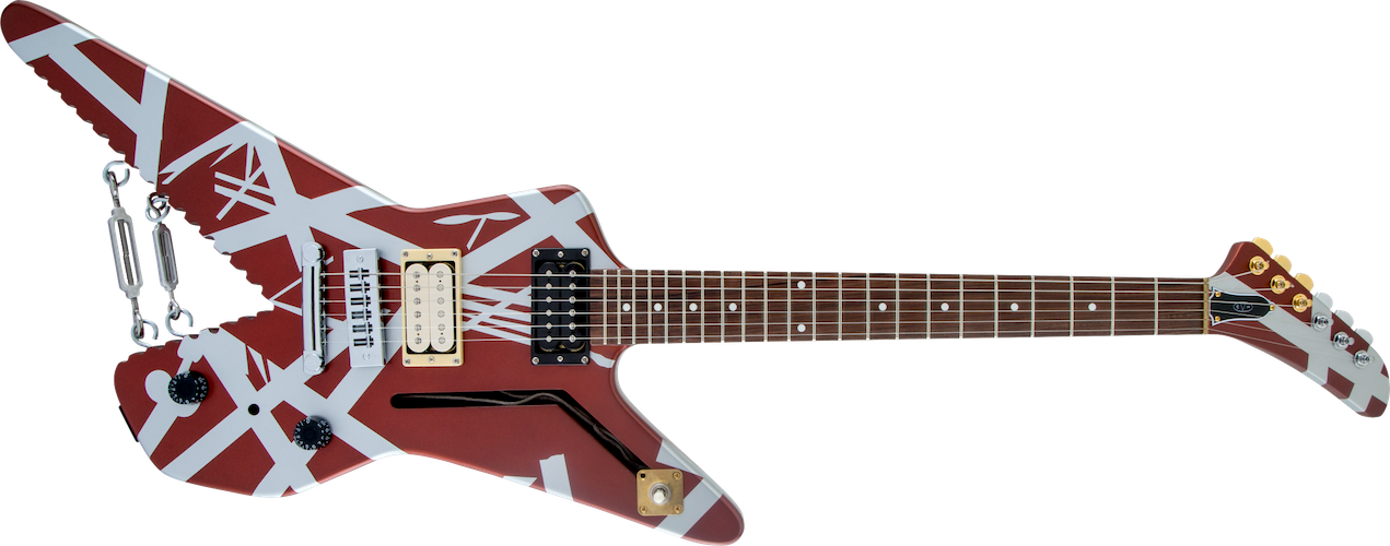 EVH Striped Series Shark, Pau Ferro Fingerboard, Burgundy with Silver Stripes