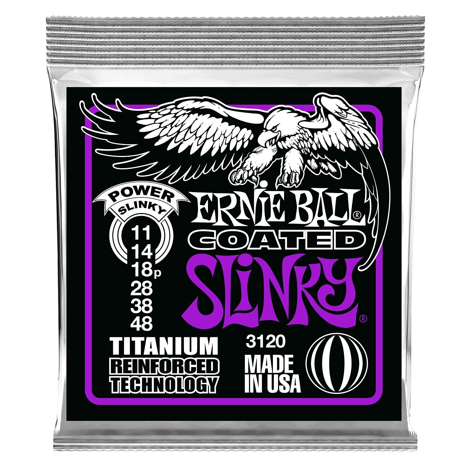 Ernie Ball 3120 Power Slinky Coated Titanium RPS Electric Guitar Strings, 11-48