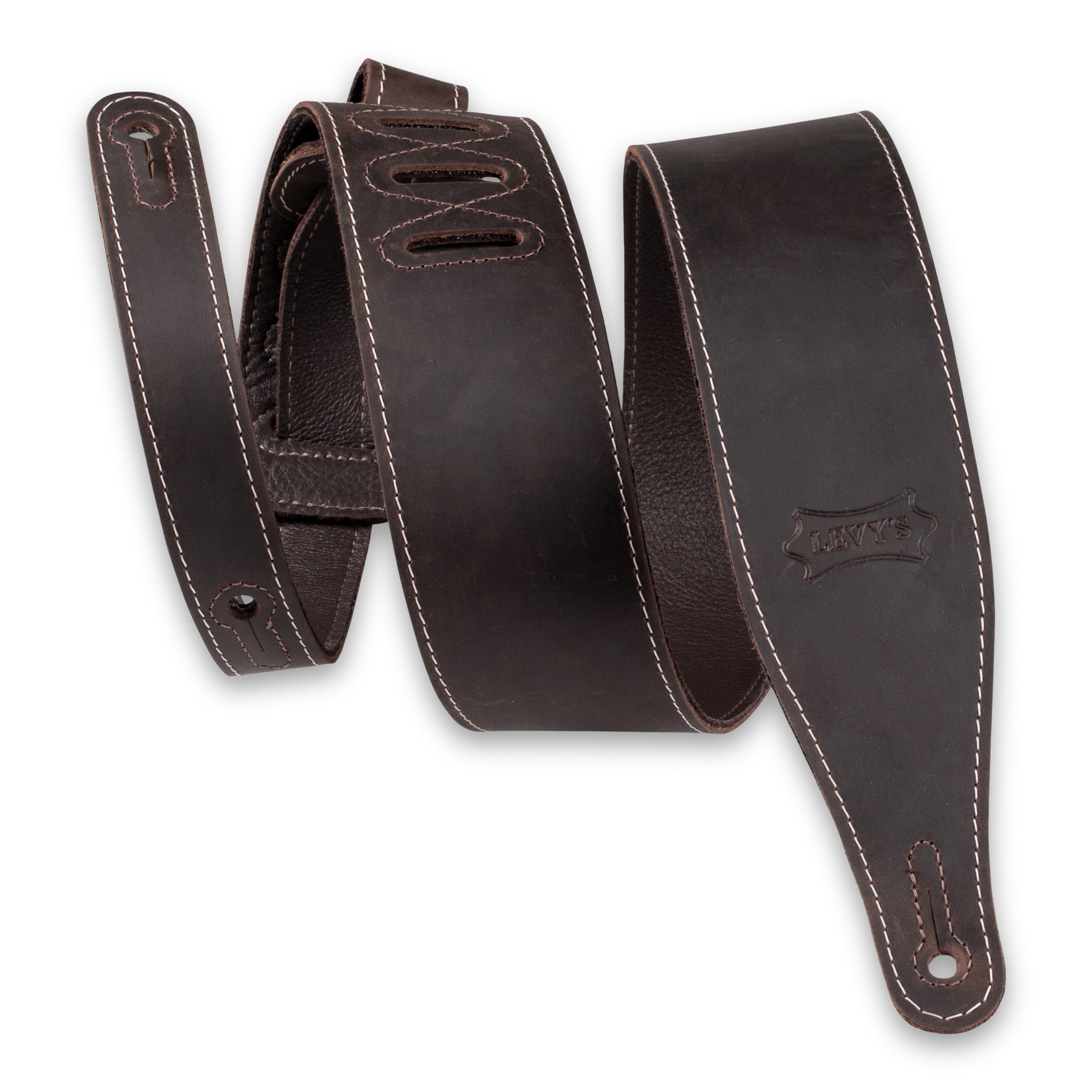 Levy's 2.5" Pull-Up Butter Leather Guitar Strap - Dark Brown