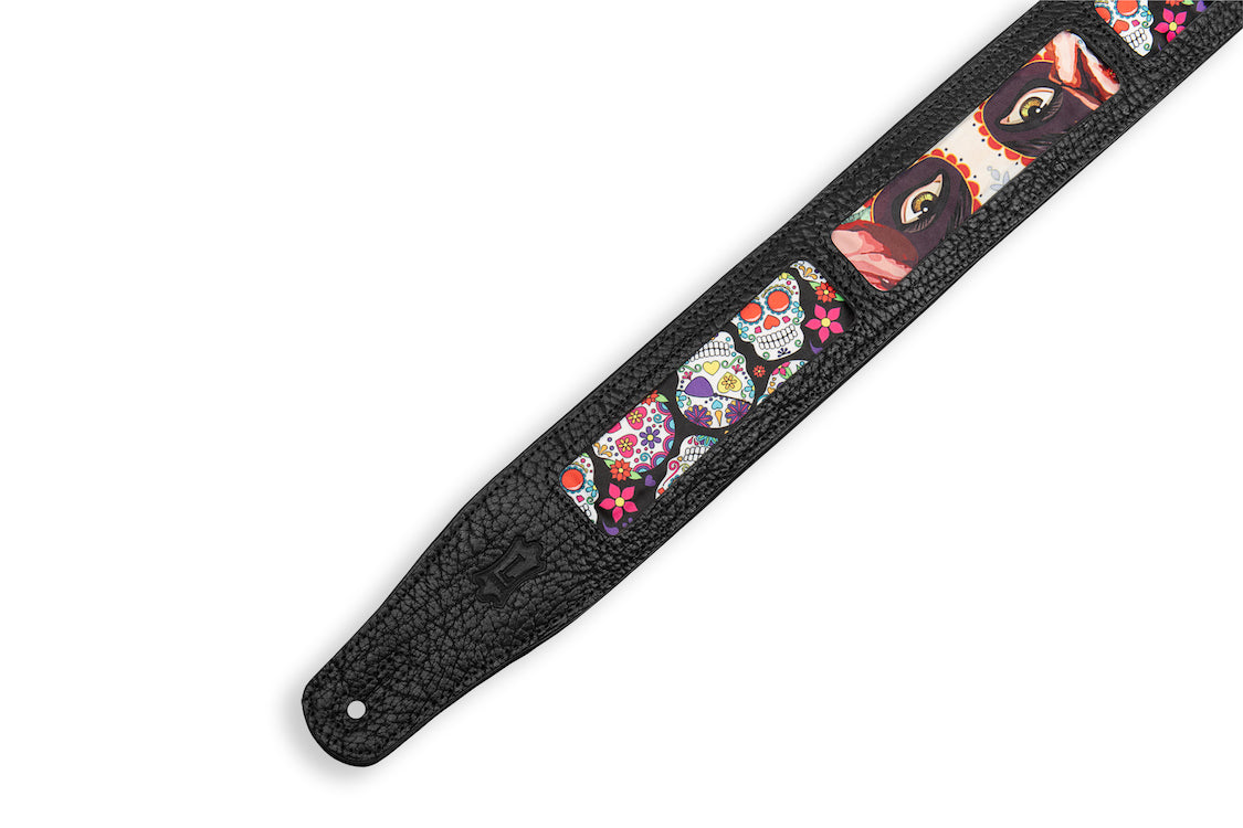 Levy's 2.5" Leather Calaca Series Guitar Strap - Eyes Design