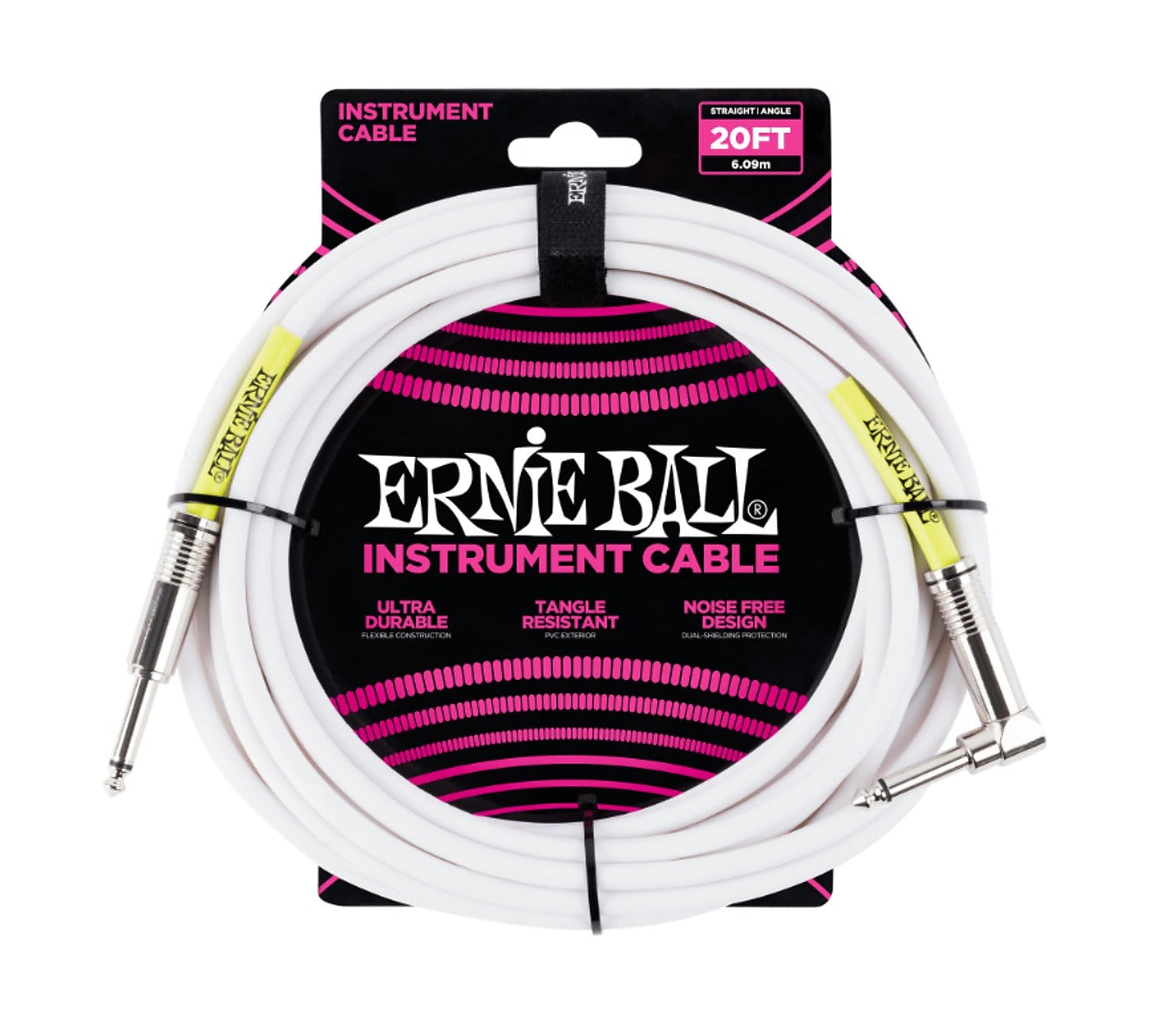 Ernie Ball 6047 20' Straight / Angle Instrument Cable - White