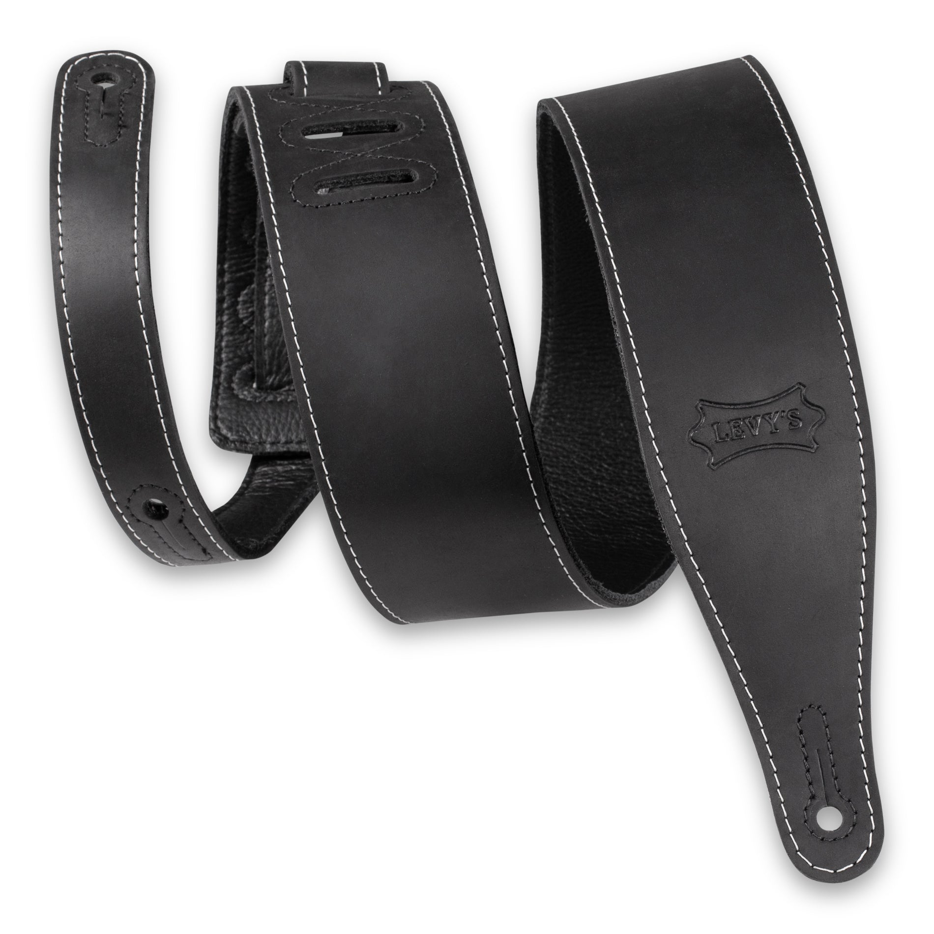 Levy's 2.5" Pull-Up Butter Leather Guitar Strap - Black