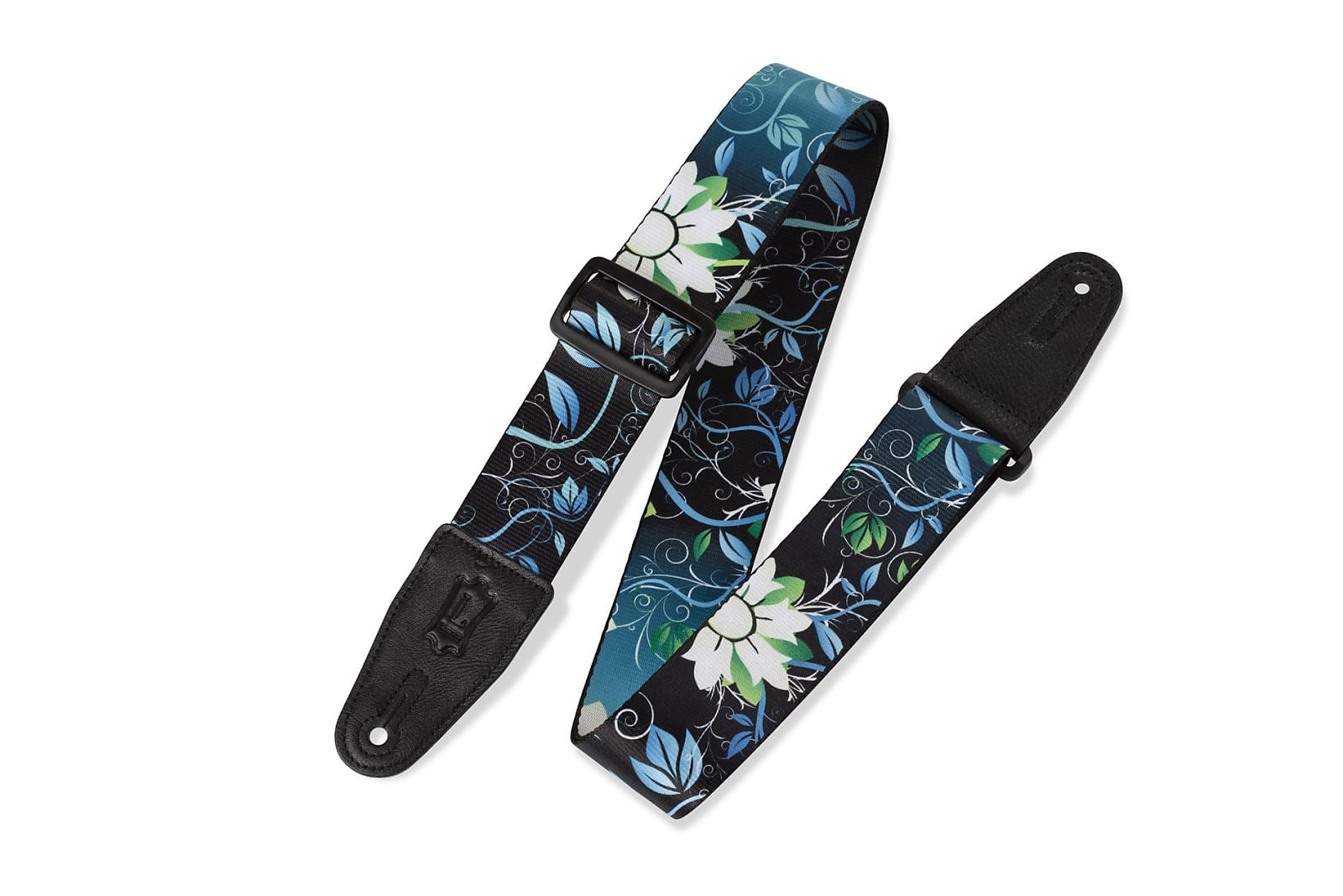 Levy's MPD2-038 2in Polyester Guitar Strap - Flowers Black/Blue
