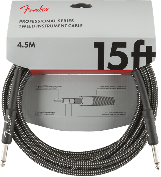 Fender Professional Series Instrument Cable, 15', Gray Tweed