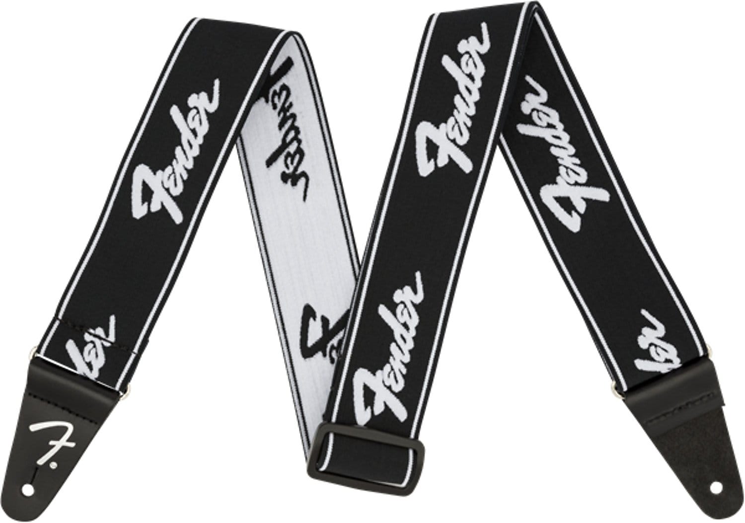 Fender WeighLess™ 2'' Running Logo Strap, Black/White